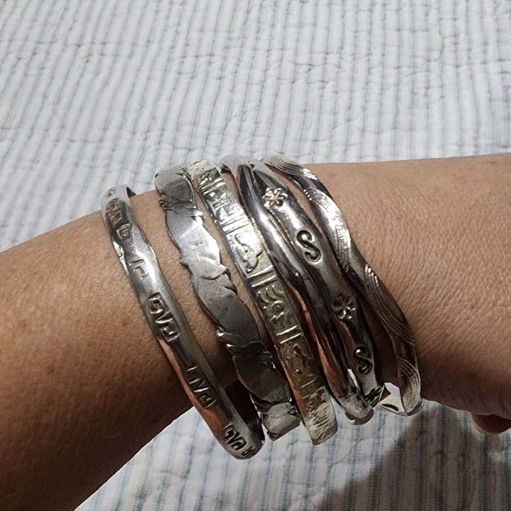 Vintage 2 Taxco Mexico Silver Bangle Bracelet Stack Set of 6 Mixed Designs